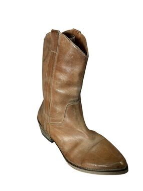 Vintage Ivy lee Tan Leather Point Toe Cowboy Boot Size 10.5
